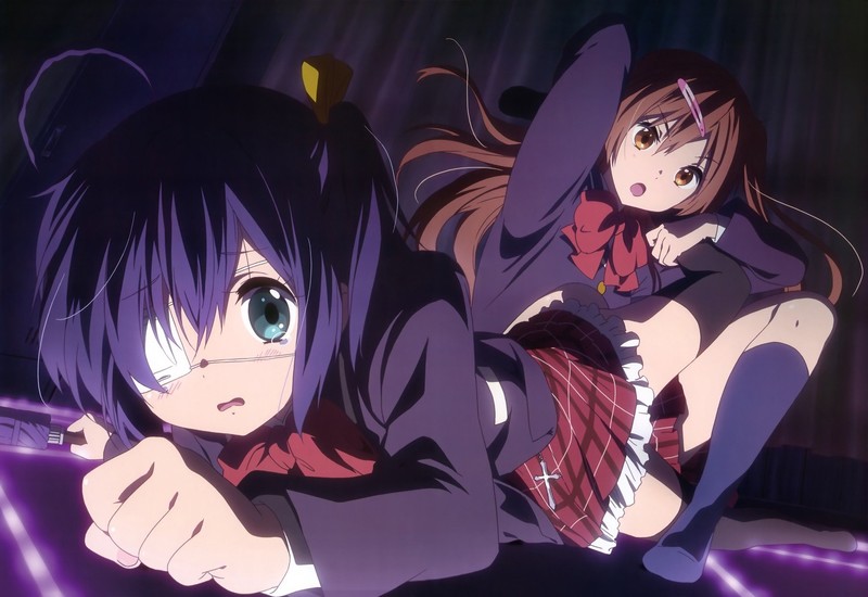 anime, anime girls, Chuunibyou demo Koi ga Shitai!, school uniform, Takanashi Rikka, Nibutani Shinka, artwork, white skin