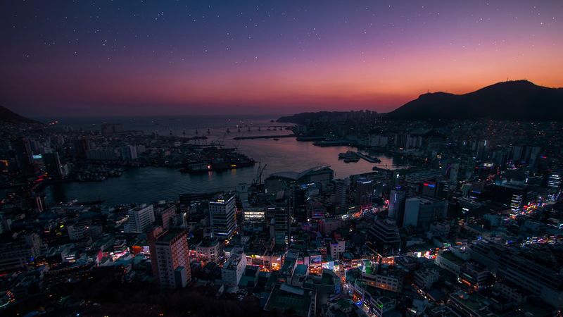 night city, aerial view, city lights, south korea, 4k