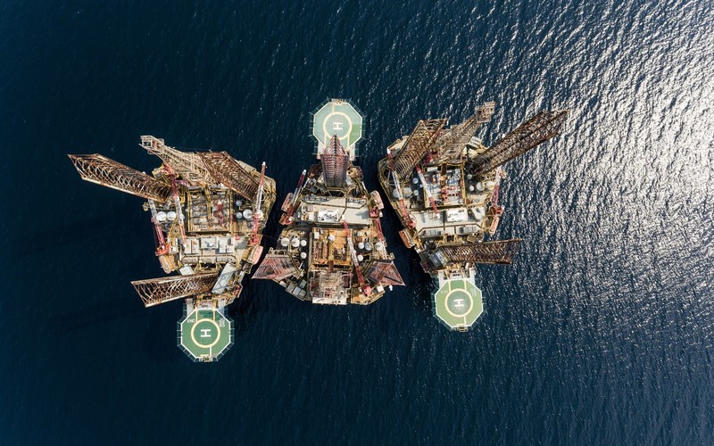 oil platform, aerial view, sea, construction