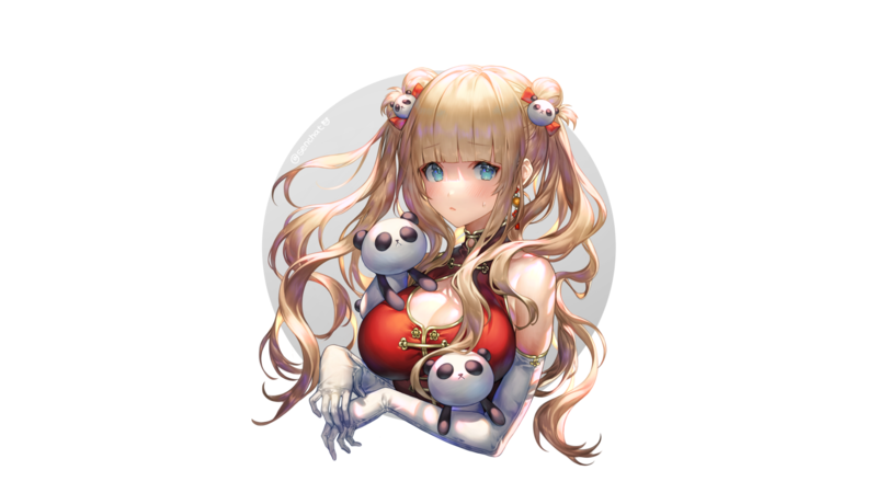 anime girls, women, blonde, pigtails, Cheongsam, artwork, digital art, 2D, illustration, drawing, anime, elbows, white background, simple background, cleavage, looking at viewer, blue eyes, blushing