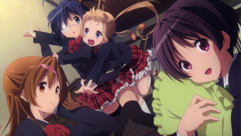 anime, anime girls, Chuunibyou demo Koi ga Shitai!, school uniform, Takanashi Rikka, Nibutani Shinka, Dekomori Sanae, artwork, Kumin Tsuyuri, Tsuyuri Kumin, white skin