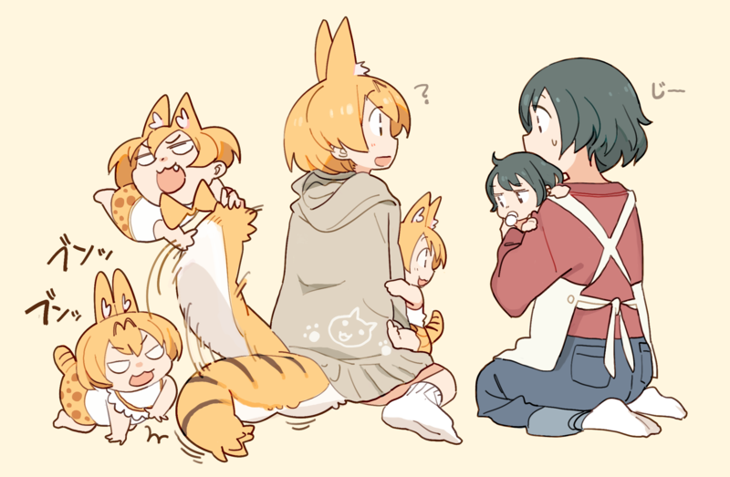 anime girls, anime, Kemono Friends, Serval (Kemono Friends), Kaban (Kemono Friends)
