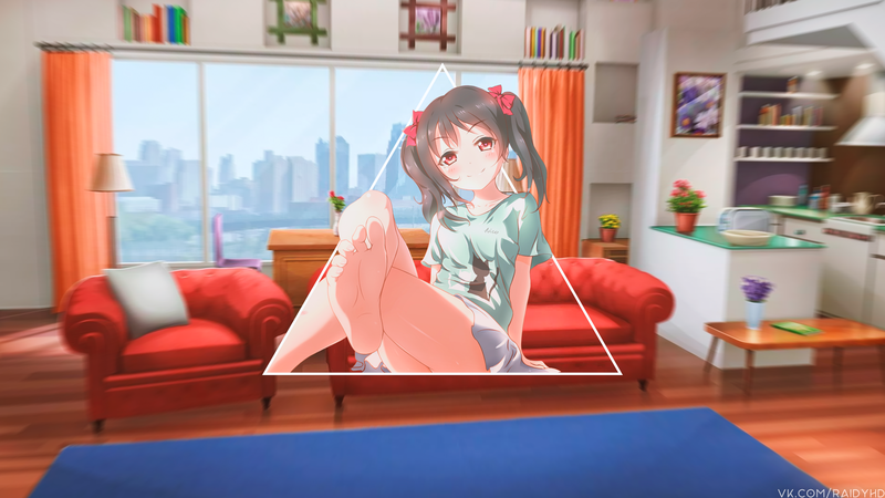anime girls, anime, picture-in-picture, Yazawa Nico, barefoot, Love Live!