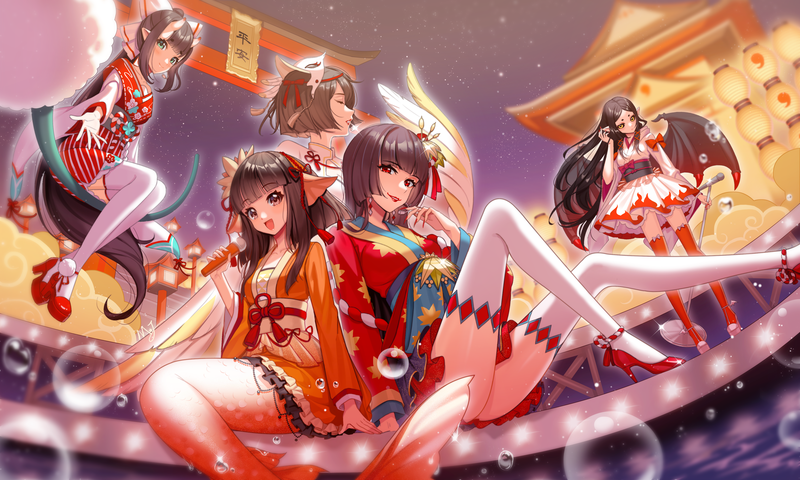 anime girls, anime, legs, brunette, kimono