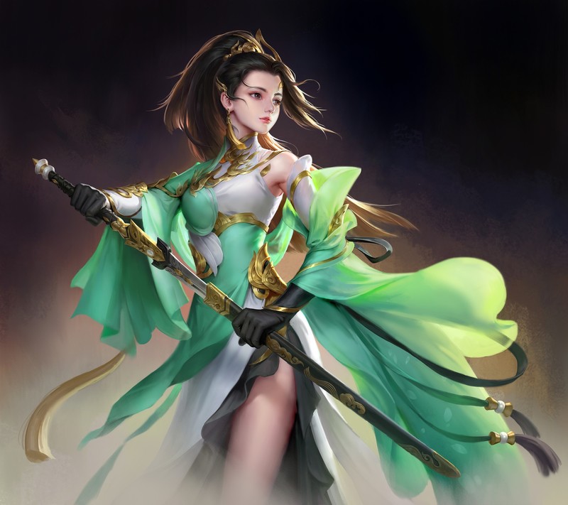 fantasy girl, fantasy art, simple background, dark hair