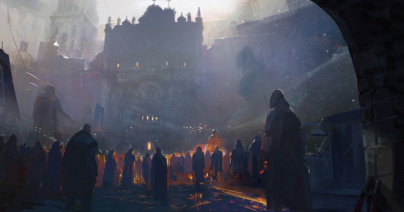 medieval, knight, castle, temple, artwork, fantasy art, digital art