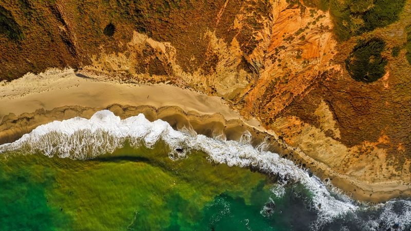 sea, surf, beach, aerial view, 4k