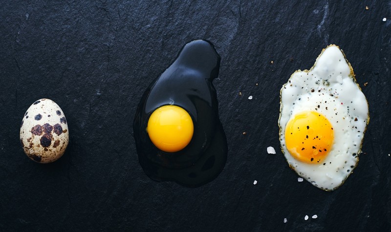 food, eggs, yellow, white, black, salt