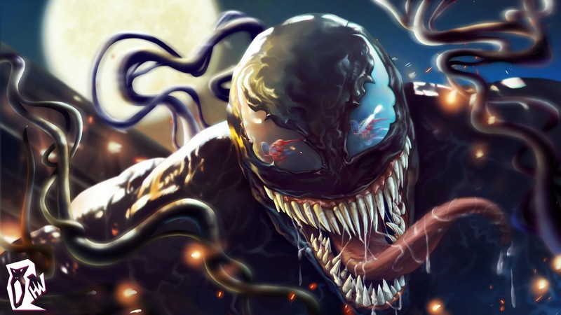 Venom, digital art, creature, tongue out, teeth