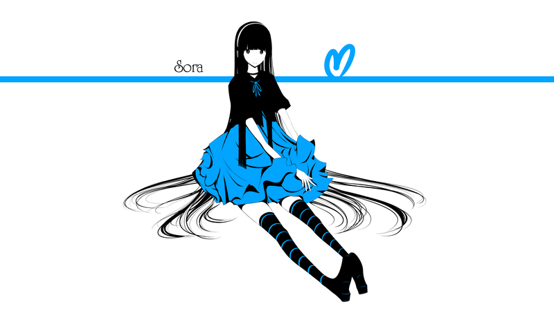 anime girls, original characters, simple background, long hair, sitting, thigh-highs, dress, collar