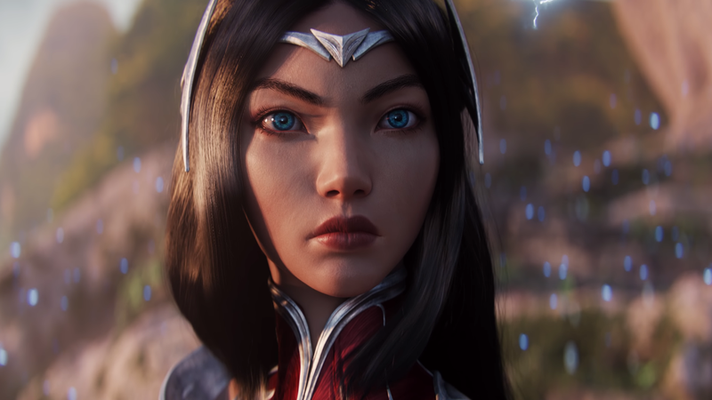 Cinema 4D, League of Legends, fantasy girl, render, blue eyes, PC gaming