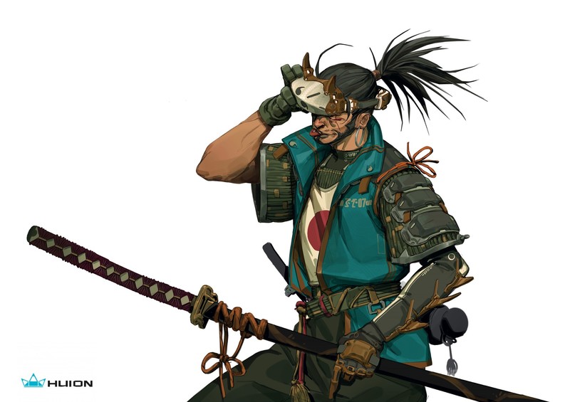 samurai, katana, armour, Japan, artwork, digital
