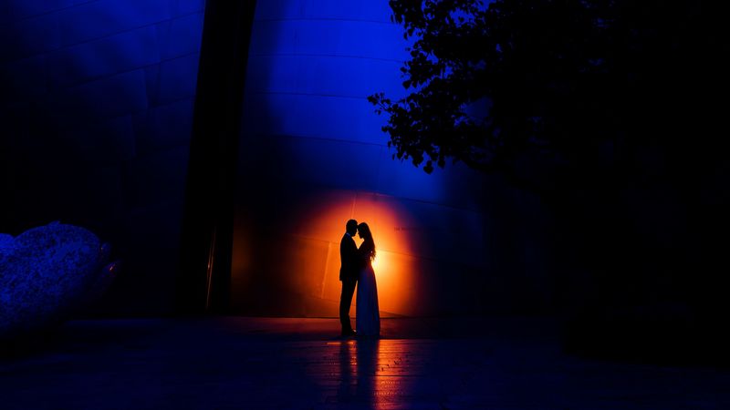 couple, silhouettes, love, romance, night, 4k
