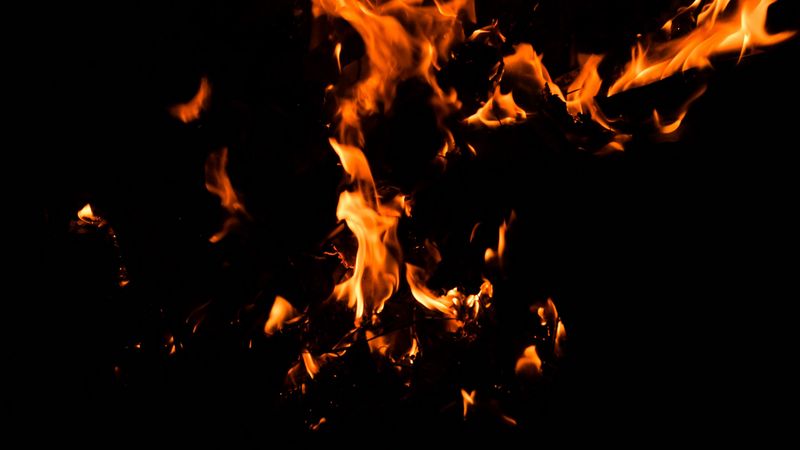 fire, bonfire, dark, flame, black, 4k