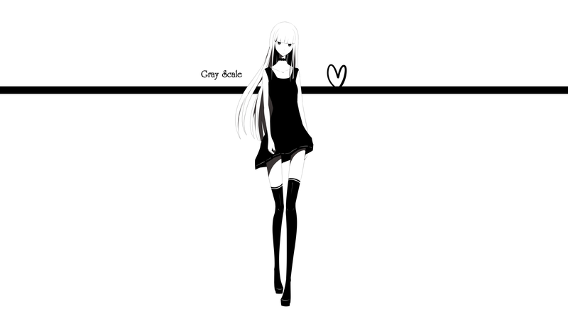 anime girls, original characters, simple background, long hair, dress, thigh-highs, collar