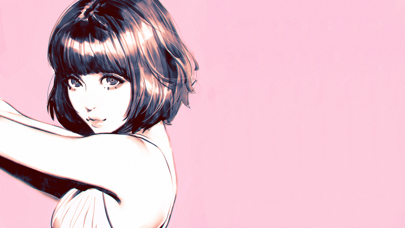 Ilya Kuvshinov, digital art, simple background, anime girls, face, anime
