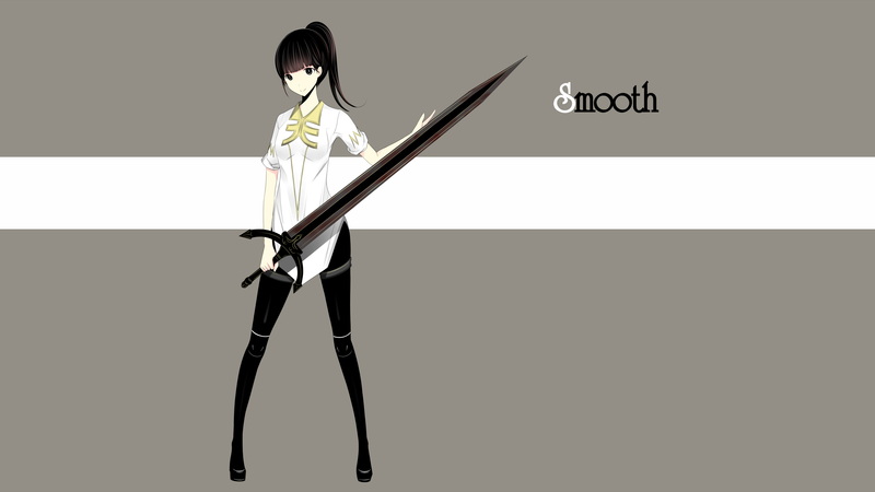 anime girls, original characters, long hair, shirt, simple background, weapon, sword, pants