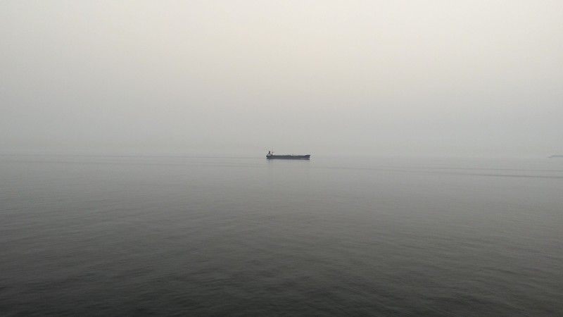 photography, sea, boat, alone, mist