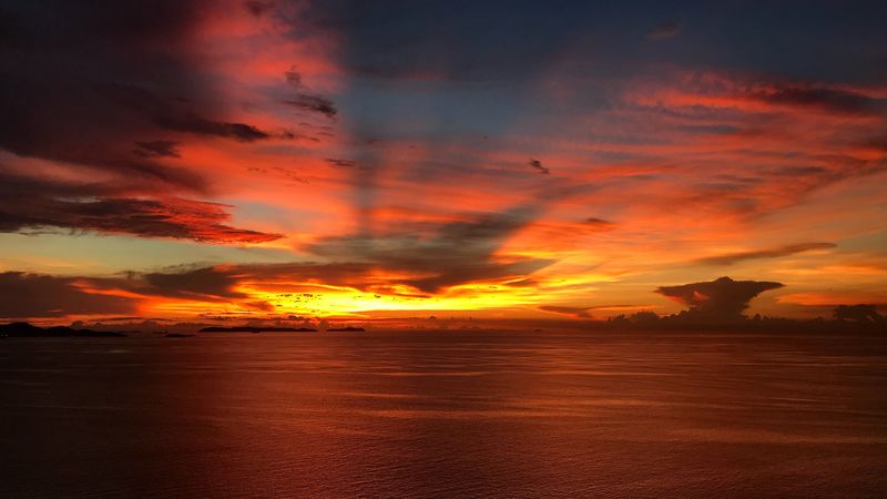 sea, sunset, horizon, clouds, twilight, sky, 4k
