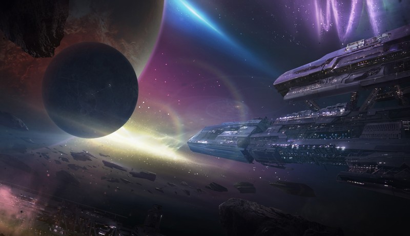 space, science fiction, spaceship, planet