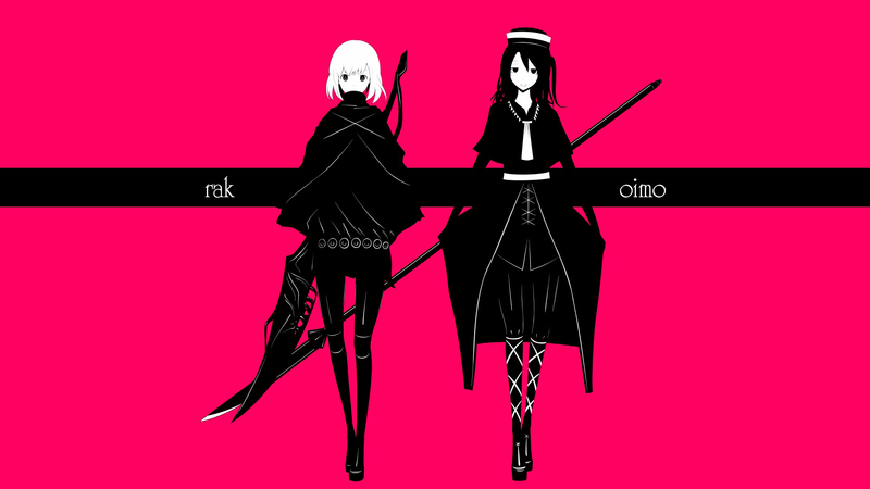 anime girls, traditional clothing, simple background, short hair, weapon, sword, spear