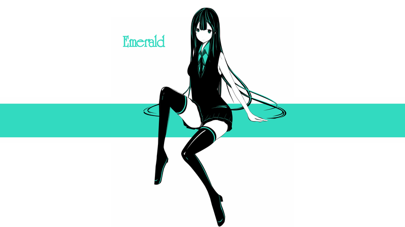 anime girls, original characters, simple background, sitting, thigh-highs, long hair, shorts, shirt