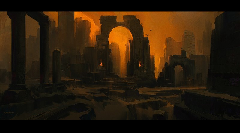 digital, artwork, ruins