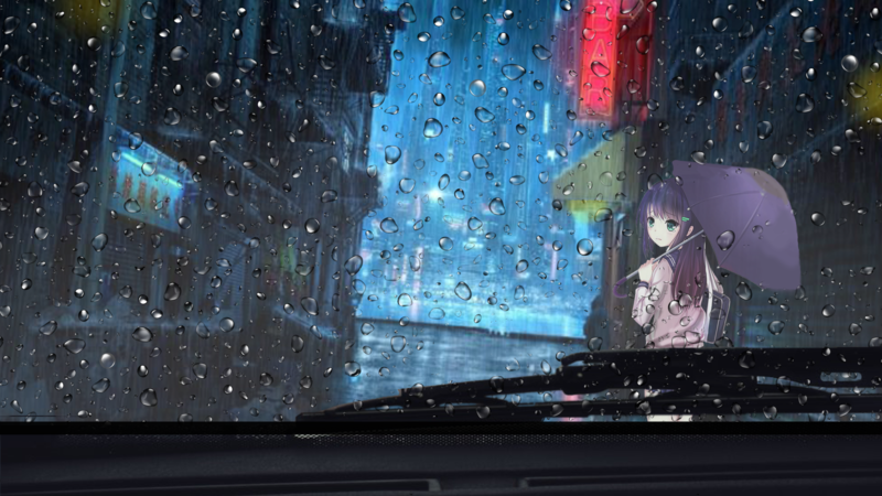 anime, anime girls, Japan, rain, Photoshop, cartoon, night, fan art