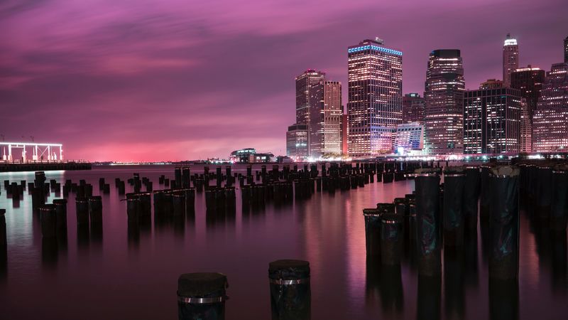 night city, buildings, coast, city lights, usa, 4k