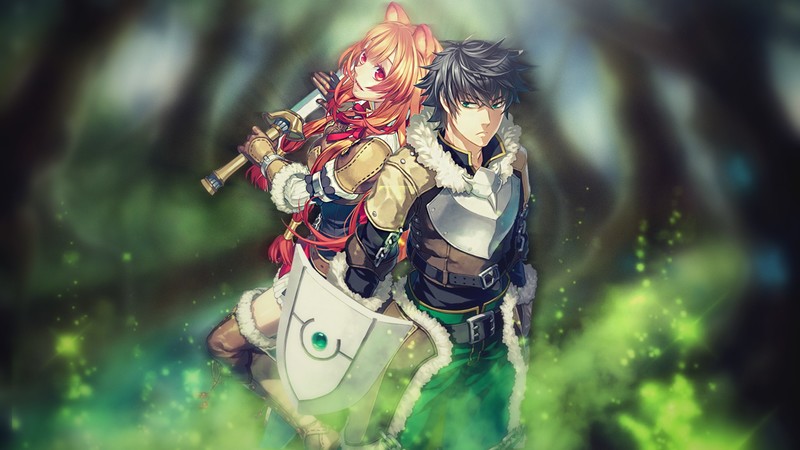 Iwatani Naofumi, Raphtalia, nature, armor, weapon, shield, anime girls, anime boys, animal ears, red eyes, anime, Tate no Yuusha no Nariagari