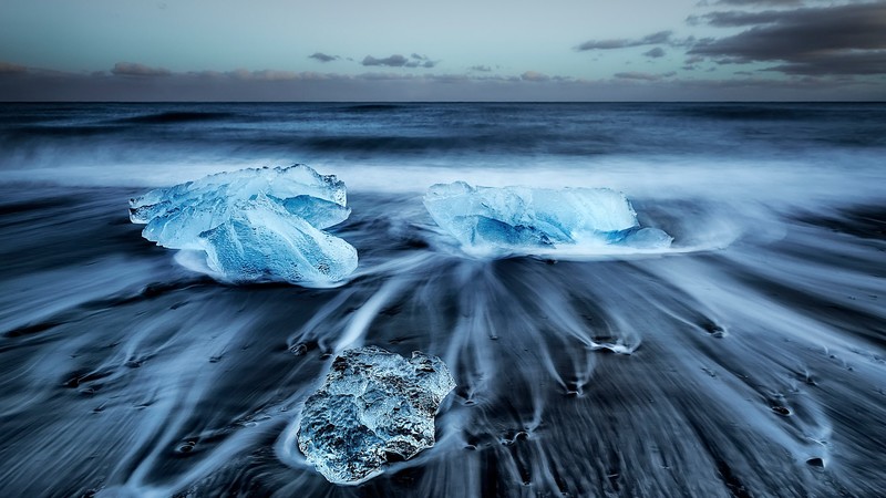 beach, water, sand, clouds, ice
