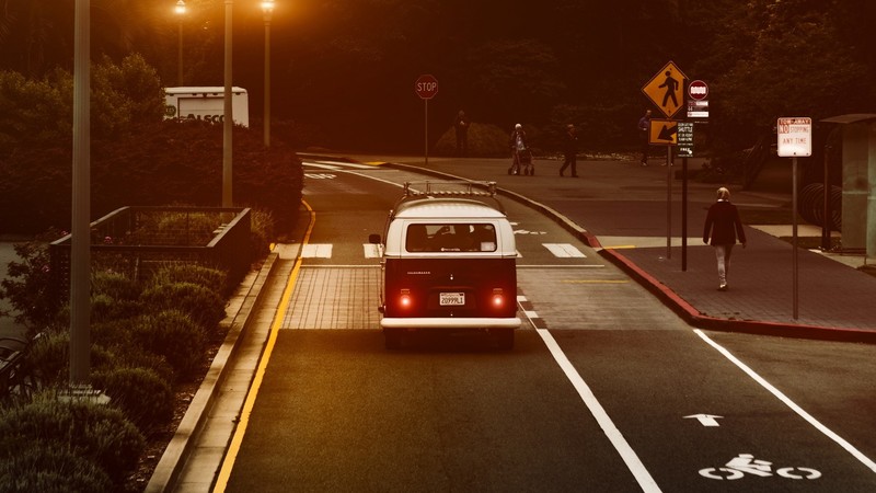 landscape, park, road, people, car, crosswalk, California