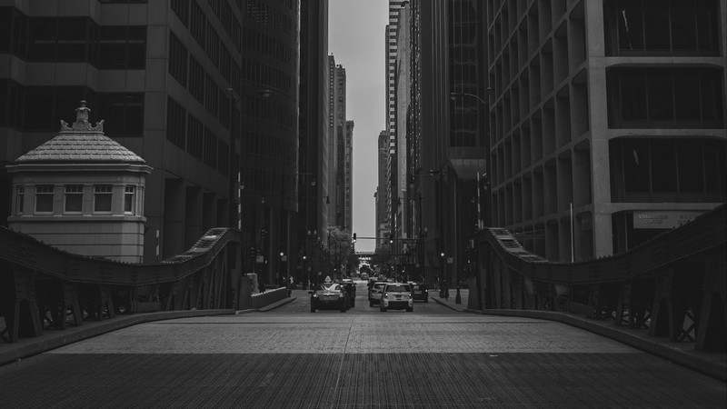 landscape, city, building, car, bridge, monochrome