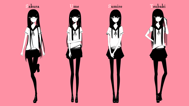 anime girls, original characters, simple background, school uniform, pantyhose, long hair, skirt, shirt, meganekko, glasses