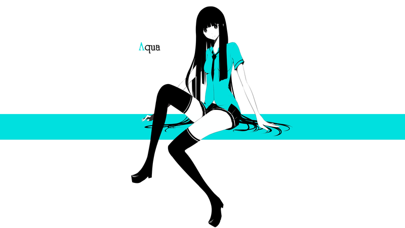 anime girls, original characters, simple background, sitting, thigh-highs, long hair, skirt, shirt