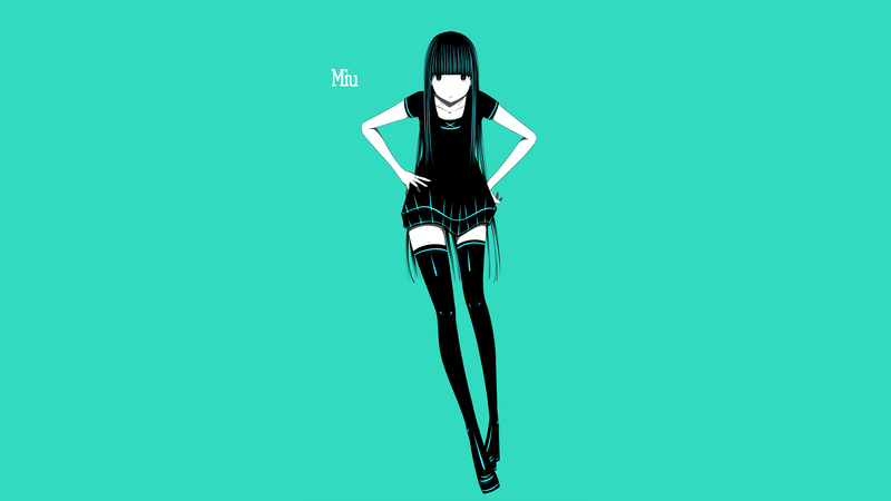 anime girls, original characters, simple background, dress, thigh-highs, long hair, cyan background, cyan