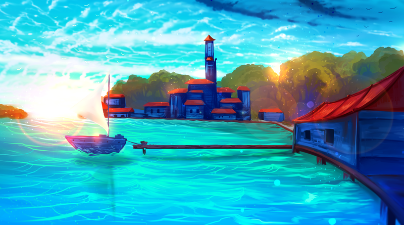 ryky, boat, pier, sea, lighthouse, village, turquoise
