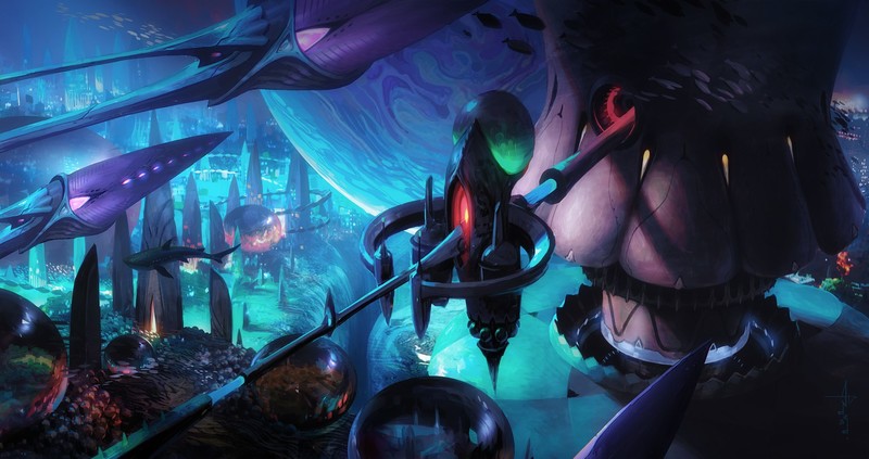 Andead, underwater, fish, fantasy art, shark
