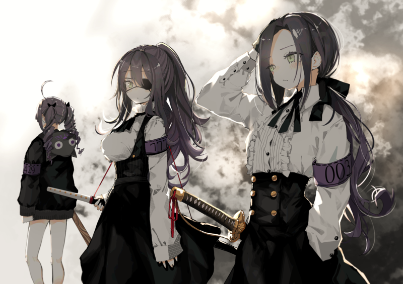 anime girls, anime, sword, eyepatches, dark hair