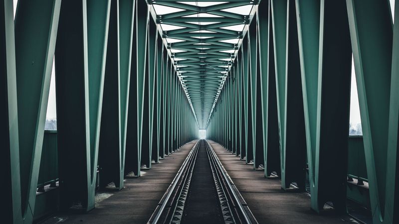 bridge, railway, construction, minimalism, symmetry, budapest, hungary, 4k