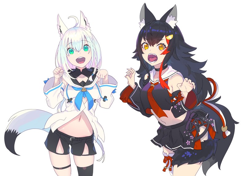 anime girls, anime, Virtual Youtuber, Hololive, Shirakami Fubuki, Ookami Mio
