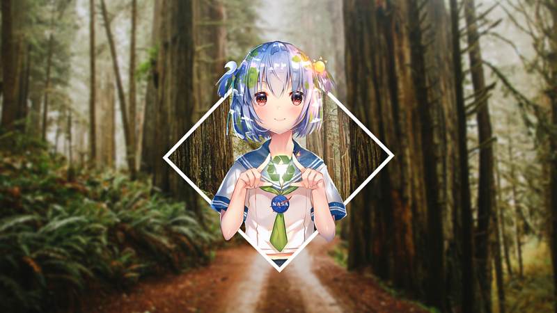 anime girls, planet, landscape, Japan, anime, Earth-chan, picture-in-picture
