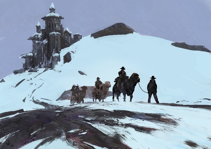 artwork, cowboys, tower, castle, digital, snow, cold, winter