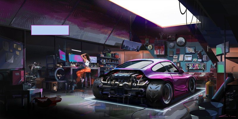 digital, women, workshop, car, vehicle, artwork