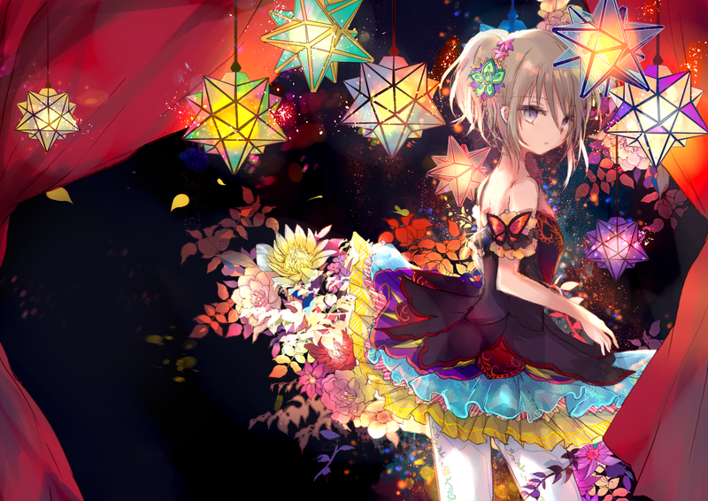 anime, anime girls, colorful, blonde, flower in hair