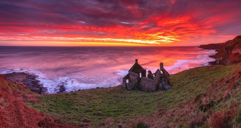 sunlight, ruin, coast, outdoors