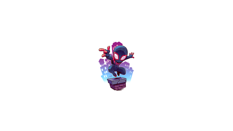 chibi, minimalism, Miles Morales, Spider-Man, Marvel Comics, Marvel Heroes, Marvel Super Heroes, Derek Laufman, superhero