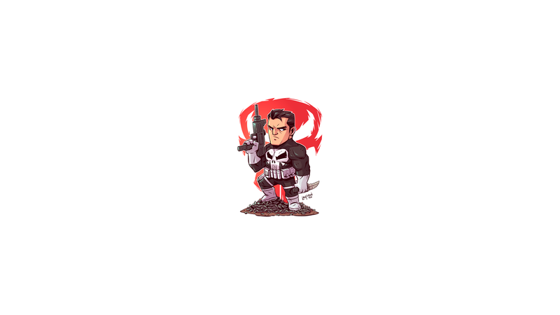 Marvel Cinematic Universe, chibi, minimalism, Punisher, The Punisher, Marvel Comics, Marvel Heroes, Marvel Super Heroes, Derek Laufman, MCU