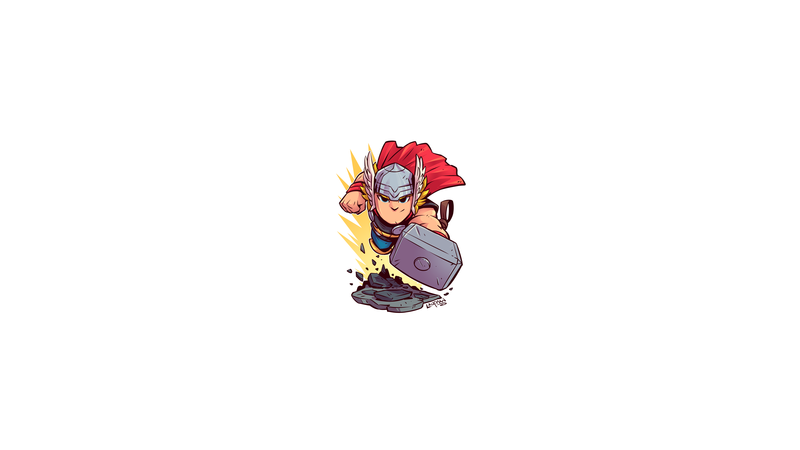 Marvel Cinematic Universe, chibi, minimalism, Marvel Comics, Marvel Heroes, Marvel Super Heroes, Thor, superhero, Derek Laufman