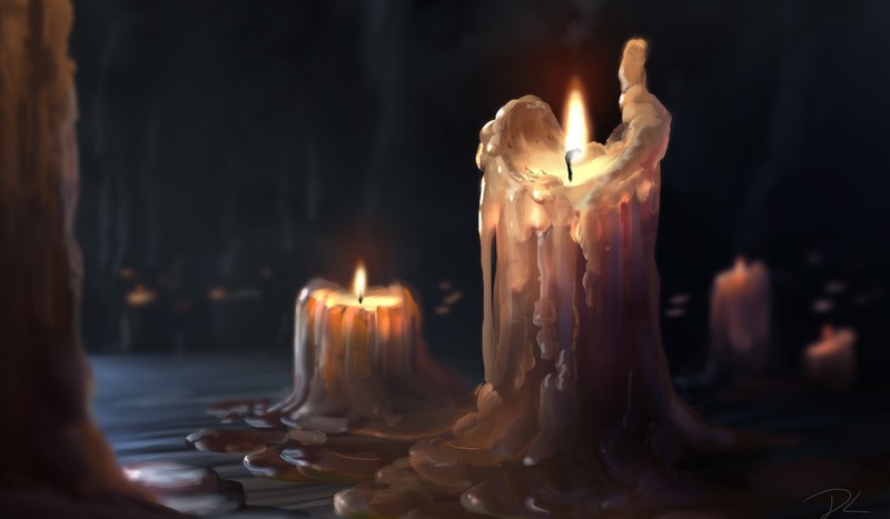 artwork, ArtStation, candles, burning, wax